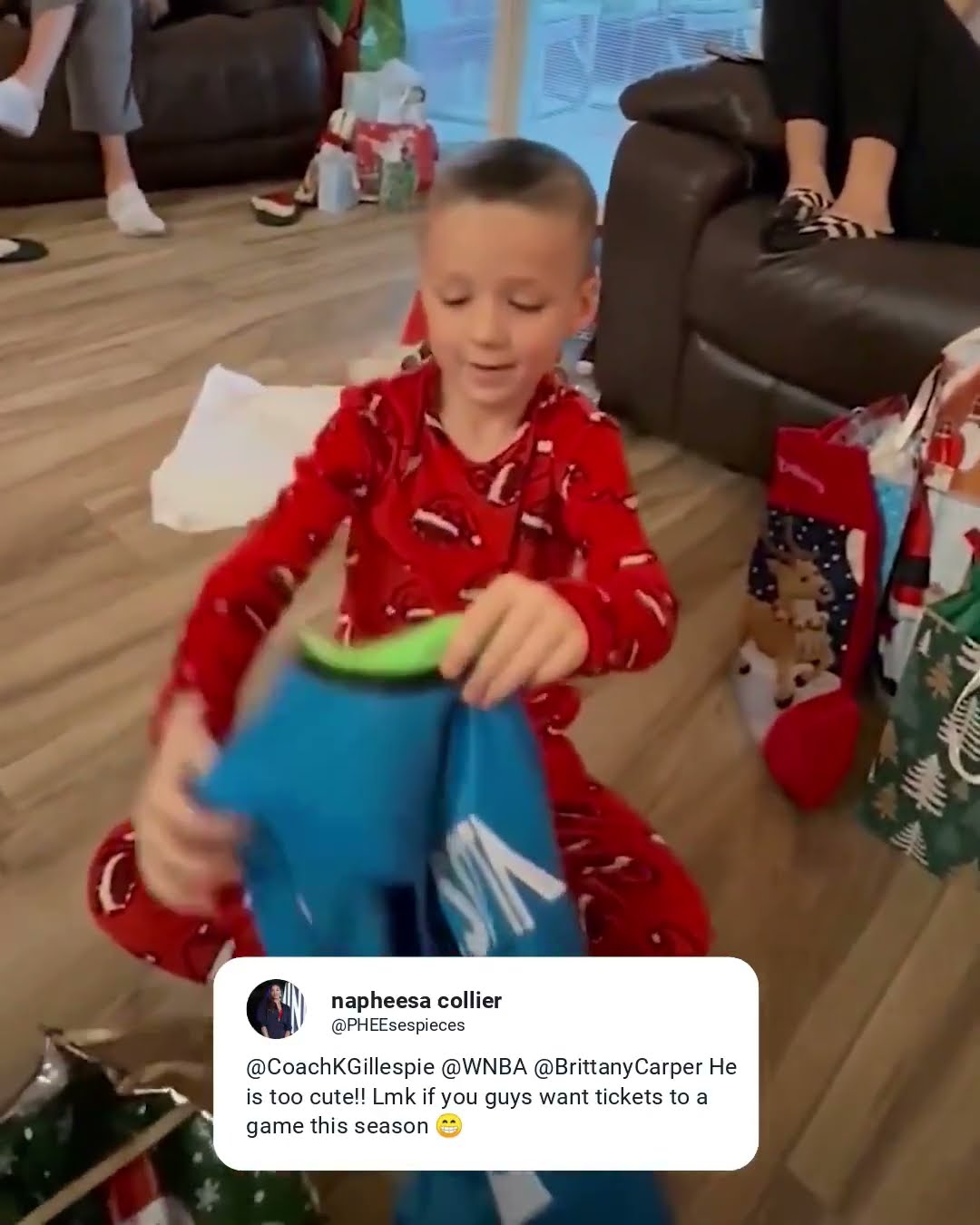He was so excited to get Napheesa Collier's jersey ? (via @CoachKGillespie/X)