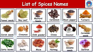 List of Spices | 60 Spices Names in English and Hindi | Spices Vocabulary | मसालों के नाम | Spices