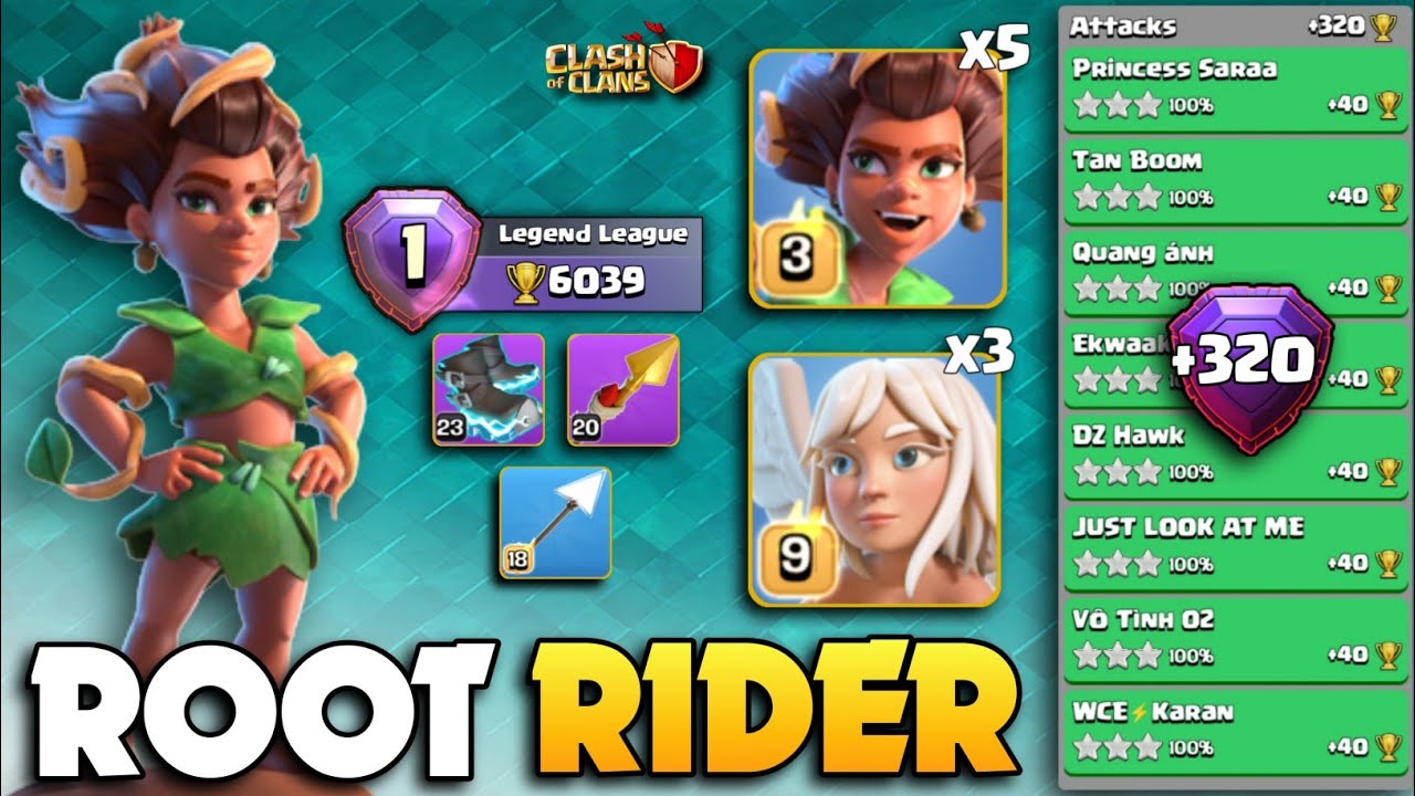 Root Rider Max Level +320 RANK 1 with ROOT RIDER ARMY🔴RR HEALER Electro Boots🔴TH17 Attack ...