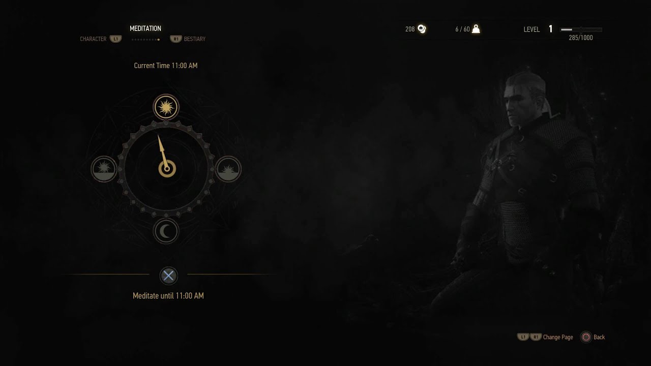 The Witcher 3: Wild Hunt - Basic Meditation (Fast Forward Time & Heal) Menu  Screen Details PS4 - YouTube
