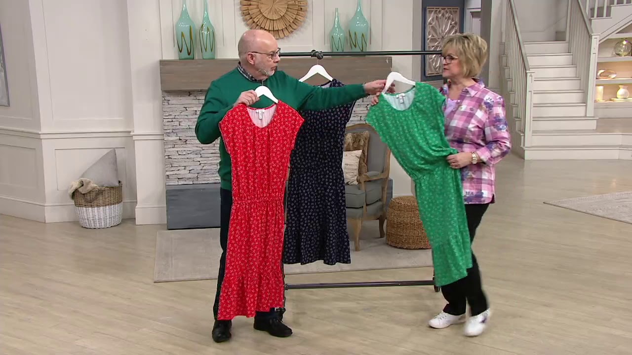 Denim & Co. Floral Print Dress with Ruffle Detail on QVC