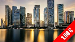 Golden Waterfront Cityscape Reflection HD Stock Footage