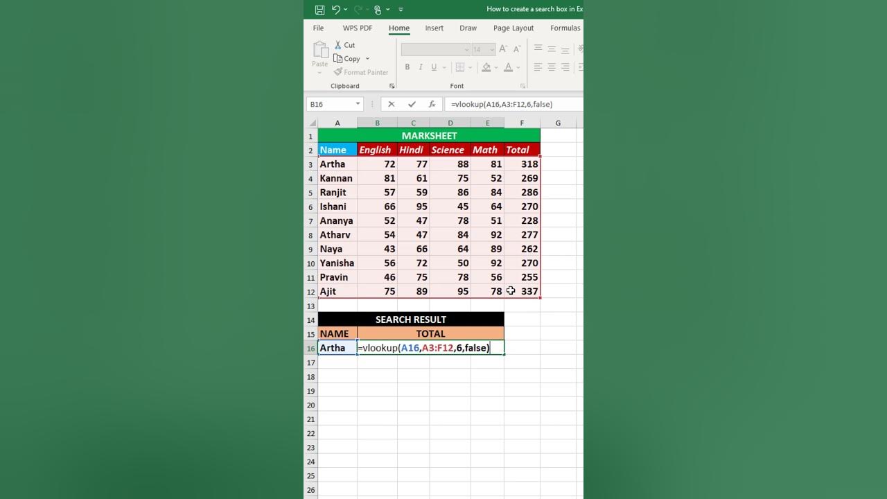 How To Create A Search Box In Excel Using VLOOKUP exceltutorial how-to-create-a-search-box-in-excel-using-vlookup-exceltutorial