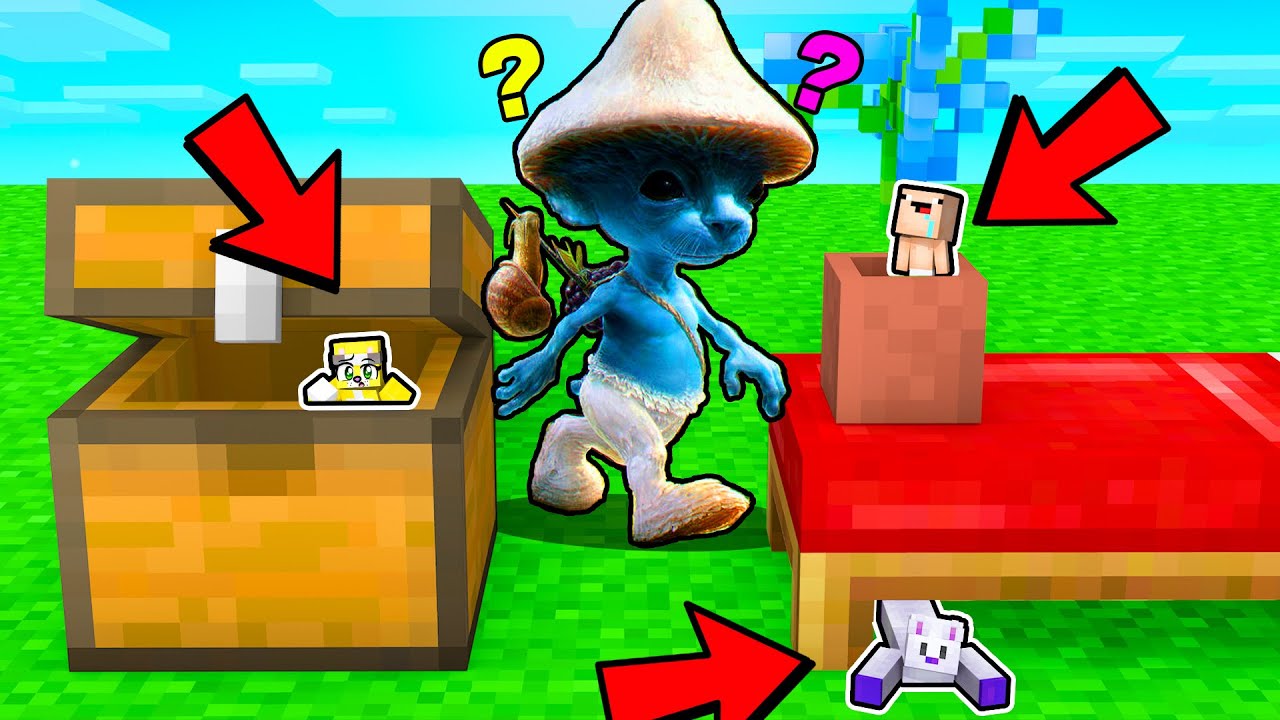 NOS ESCONDEMOS DEL GATO PITUFO EN MINECRAFT 😂| MICHI MIAU Y BEBE NOB ESCONDITE SMURF CAT MEME