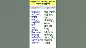 विद्युत के सुचालक और विद्युत कुचालक पदार्थों के नाम