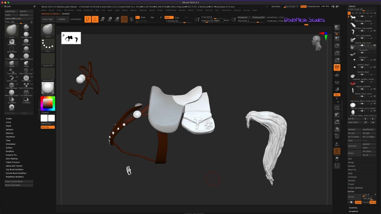 Part 63 adding detail to the saddle in Zbrush