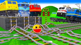 【踏切アニメ】あぶない電車 Ms PACMAN Vs 5 Train Crossing 🚦 Fumikiri 3D Railroad Crossing Animation