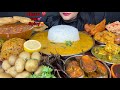 ASMR EATING ALU BARTHA PURI CHOLE BAINGAN FRY PALAK PANEER DAL CHAWAL 