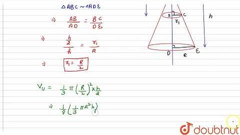 If a cone is cut into two parts by a horizontal\r\nplane passing through the mid-point of its ax...