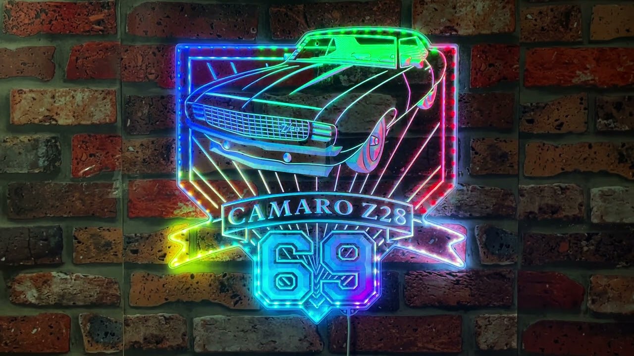 Chevrolet camaro Z/28 1969 Neon LED Sign with Dynamic RGB Colors