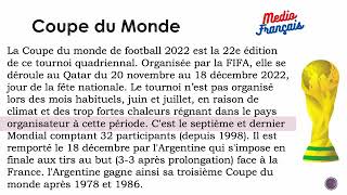 Leçon 11: Coupe du Monde (كأس العالم ) - Niveau Intermédiaire