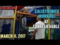 Calisthenics workout at funbelievable  practicing front lever muscle ups typewriter pull ups