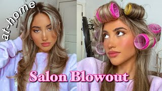 AT-HOME SALON BLOWOUT W/ ROLLERS TUTORIAL *big & bouncy* 2021