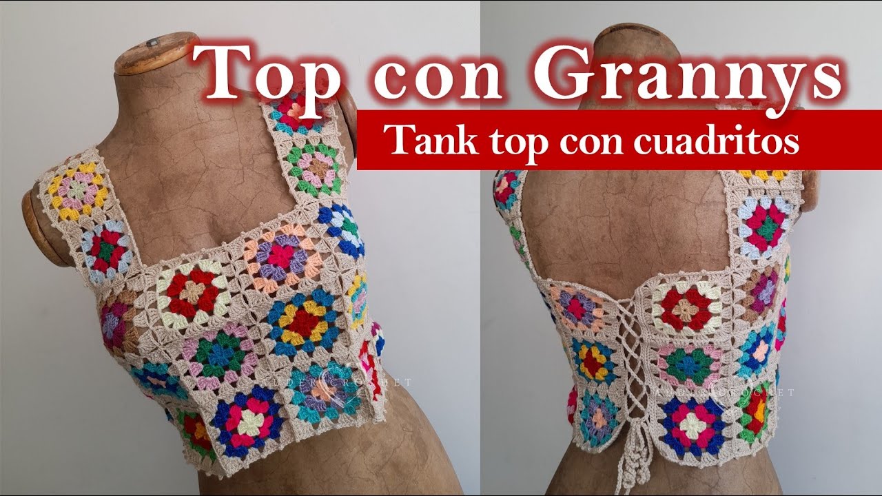 TOP A CROCHET CON GRANNYS SQUARE | CROP TOP TEJIDO | CUADRITOS DE LA ABUELA (Auder Crochet)
