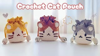 How to crochet a Cat drawstring pouch bag ✨️ cute crochet cat pouch 🐱