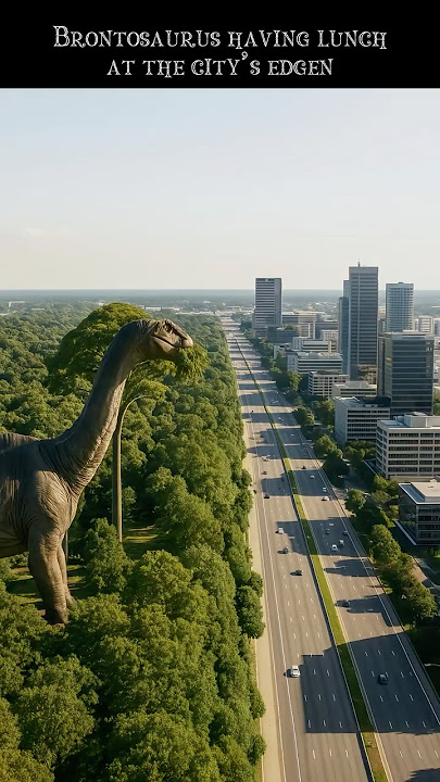 Brontosaurus Having Lunch at the City's Edge