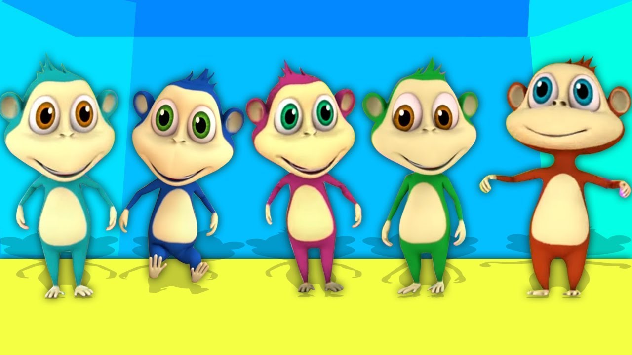 ⁣fem små aber | børnehave rim til børn | Five Little Monkeys | tegneserie sang på dansk