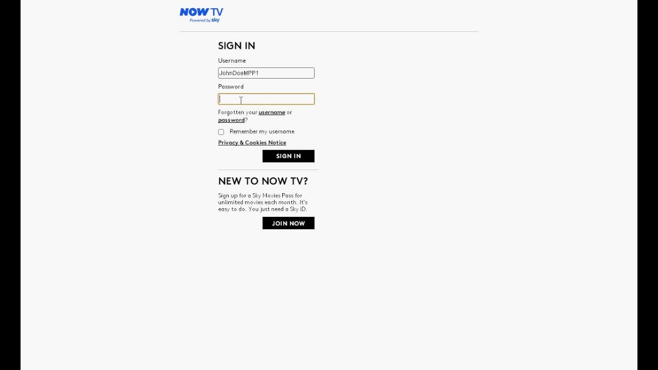 NOW TV - Sky Sports Day Pass - Existing User Sign In