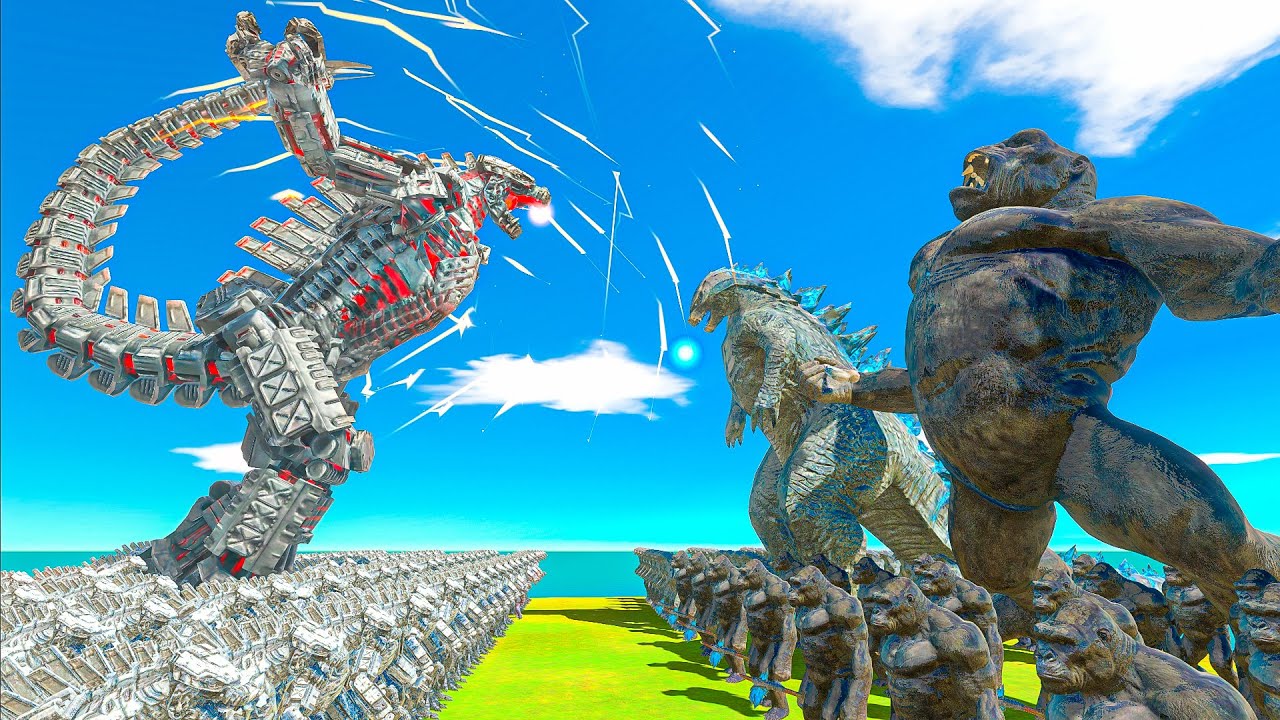 Growing 1 vs 2, Mechagodzilla vs Godzilla and Kong Size Comparison - Animal Revolt Battle Simulator