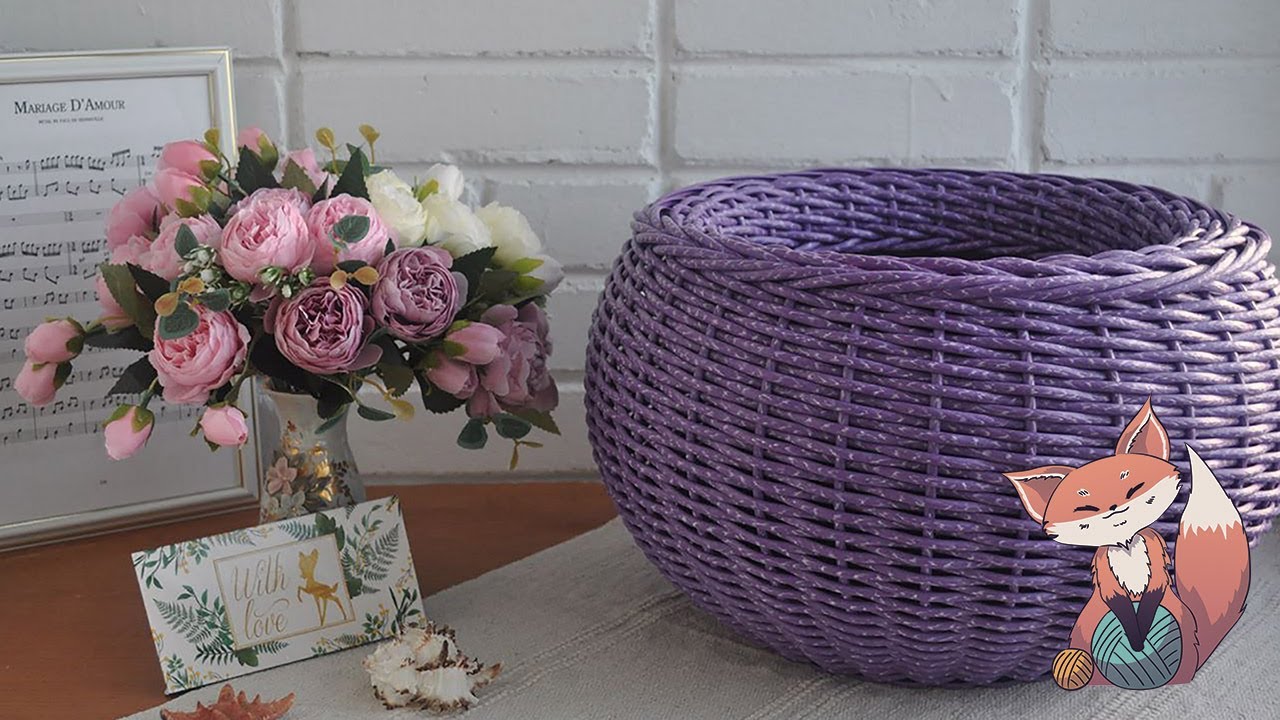 Искусственный ротанг. Разметка емкости с помощью  резинки или нивелира при плетении кашпо