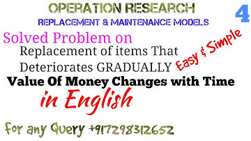 Replacement Policy when value of Money Changes with Time in English| Replacement Problem