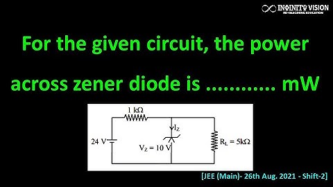 For the given circuit, the power across zener diode is .....mW: Zener Diode      [JEE (Main) Aug.21]