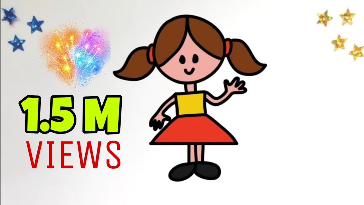 How to draw a GIRL - Easy tutorial for Kids Toddlers Preschoolers - YouTube