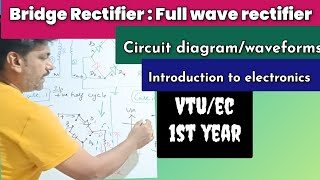 Bridge rectifier|full wave rectifier|Circuit diagram|Waveforms|vtu|ec|introduction to electronics