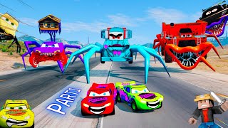 Racing Chaos: Lightning McQueen vs. Spooky Spider Eater Cars Showdown! New Compilation part1! BeamNG