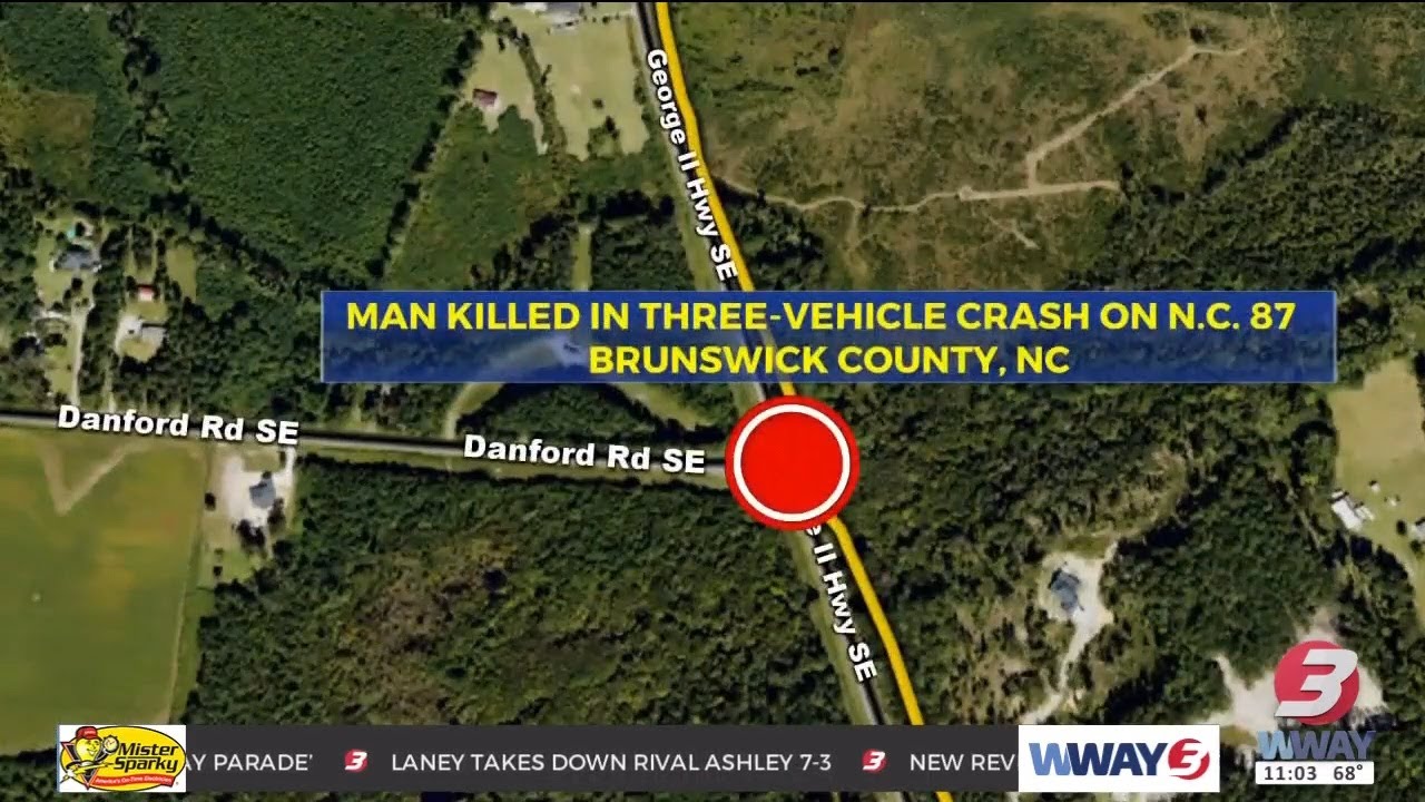 Brunswick County man killed in 3 car crash on Highway 87 - YouTube