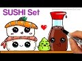 How to Draw Kawaii Sushi Easy - Sushi, Wasabi and Soy Sauce step by step Cartoon Food