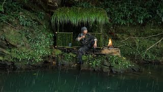 Building Complete Survival Shelter By The Stream, Night Hunting Crab, Cooking Fish | Primitive Villa