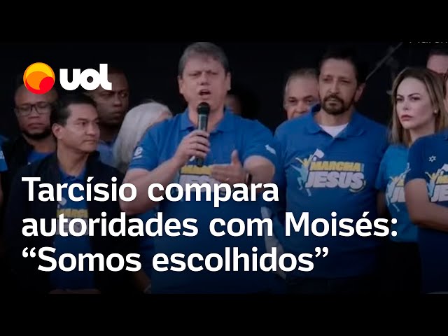 Na Marcha para Jesus, Tarcísio compara autoridades com Moisés: 'Nós somos escolhidos' class=