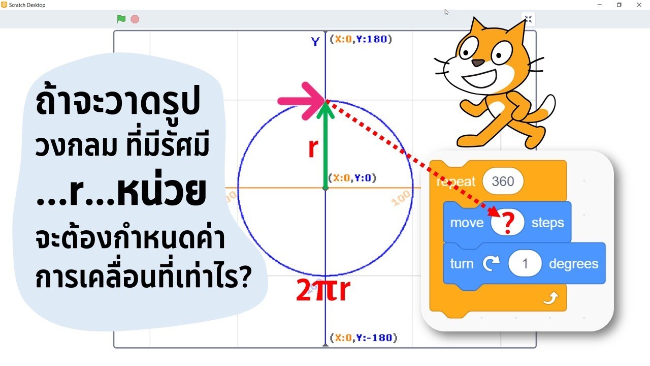 Scratch 3 0 การวาดรูปวงกลมแต่ละขนาด จะกำหนดค่าเคลื่อนที่เท่าไรถึงจะถูกต้อง