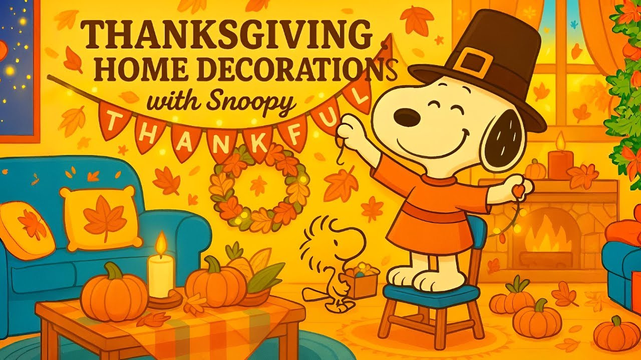 Thanksgiving Home Decorations with Snoopy 🍂 Cozy Jazz for Relax Focus ...
