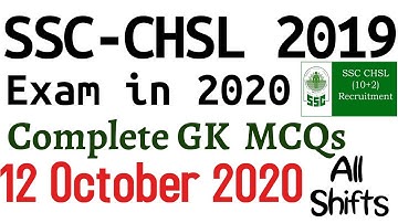 SSC CHSL 12 October 2020 (All Shift ) GK MCQs With Accurate Answers (Complete Analysis)