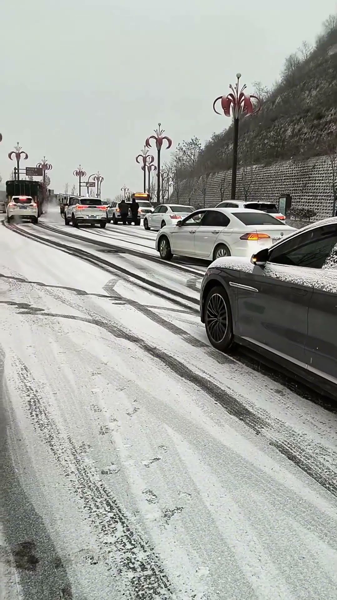 Slippery snow road