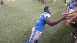 NFL game  Detroit Lions Players giving gear to fans! with lions touchdown anthem playing