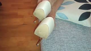 Highheelfee Two Wo With Hot Legs And White High Heel Mules