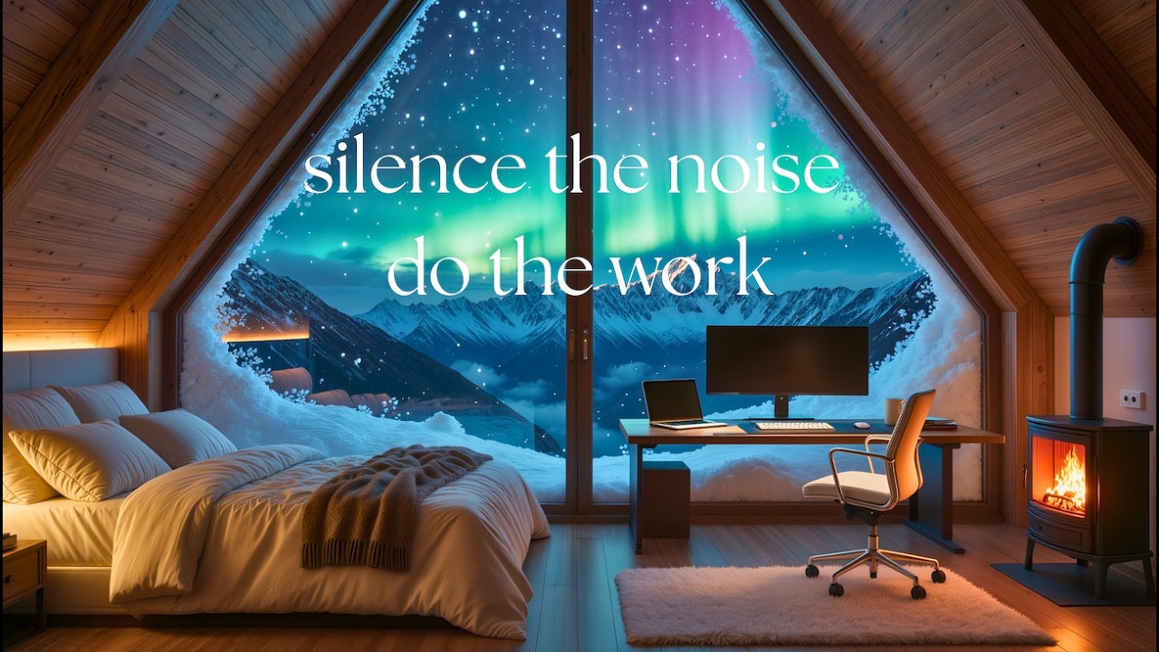 Cozy Winter Cabin Ambience 🌌 | Deep Focus Music + Crackling Fire for Studying & Work