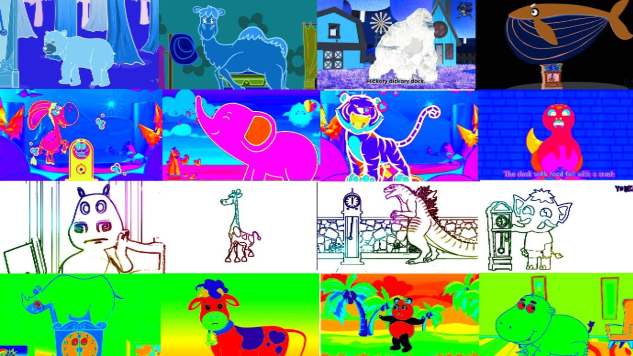 HICKORY DICKORY DOCK💥16 ANIMALS IN 4 COLORFUL EFFECTS😱🐄🦏🐼🦣🦖🦛🐴🐅🐘🦕🐻‍❄️🐫🦍🐋