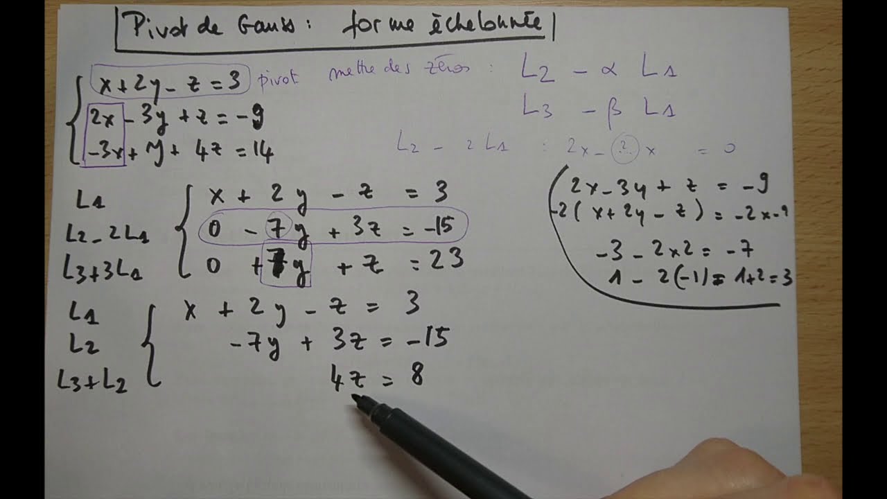 Pivot de Gauss forme échelonnée, exemple 1 [Algèbre et Systèmes linéaires]