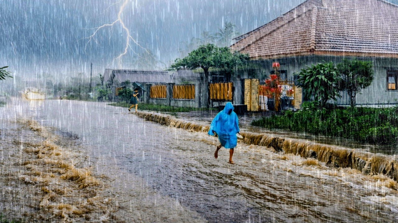 Terrifying⛈️ The Craziest Rainstorm and Thunder Scare the Indonesian Countryside l Overcome Insomnia