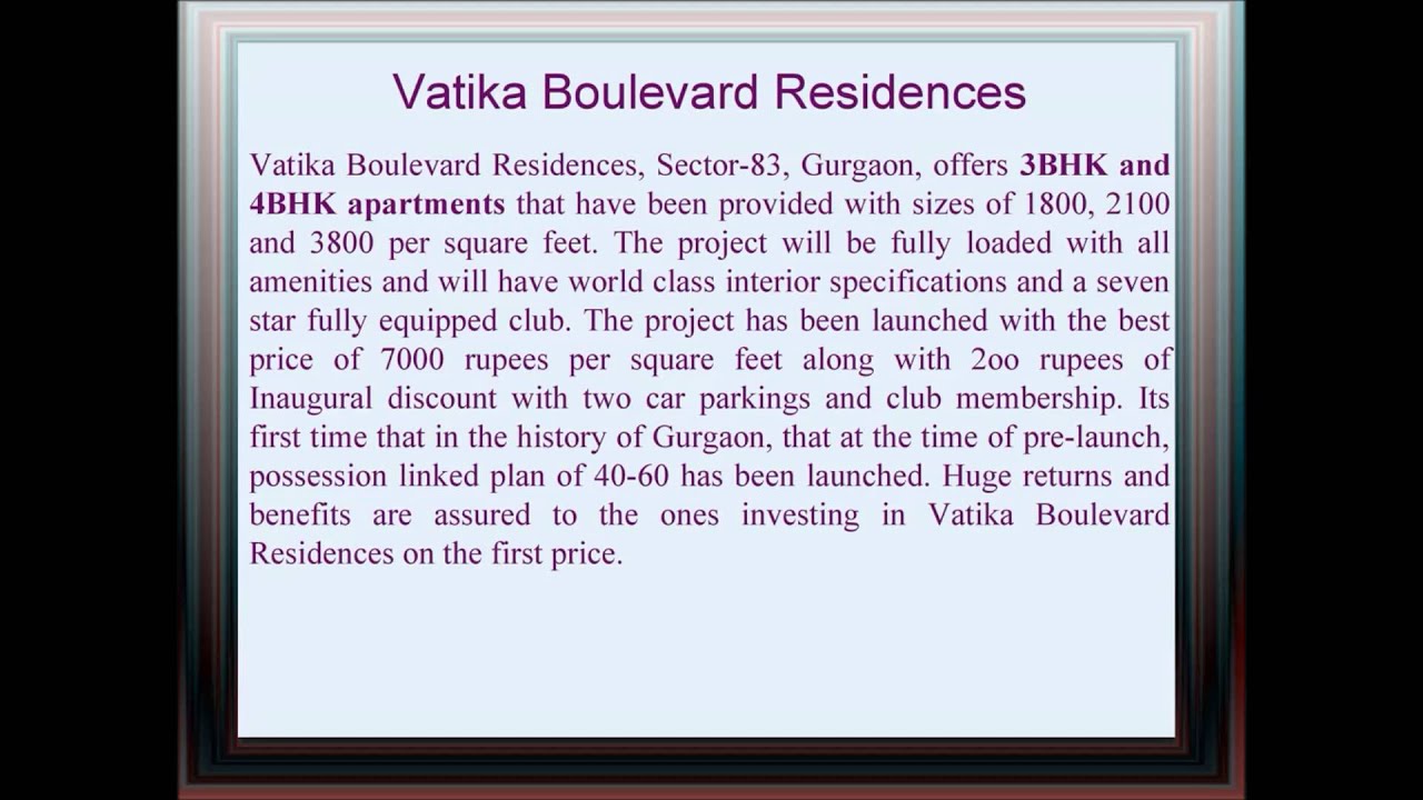 Vatika Boulevard Residences - Vatika Group New Launch in Gurgaon
