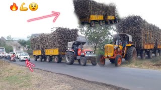 Hindustan 80 Hp And Arjun 555 Tractor Pulling Loaded Sugarcane Trolley Tractor Sugar Cane Load