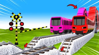 【踏切アニメ】でこぼこ線路を走る新幹線はやぶさ。あぶない電車TRAIN 🚦 踏切 Fumikiri 3D Railroad Crossing Animation