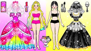 DIY Paper Doll | Pink Bride VS Black Bride Barbie Fashion Week Makeover Contest | Dolls Beauty