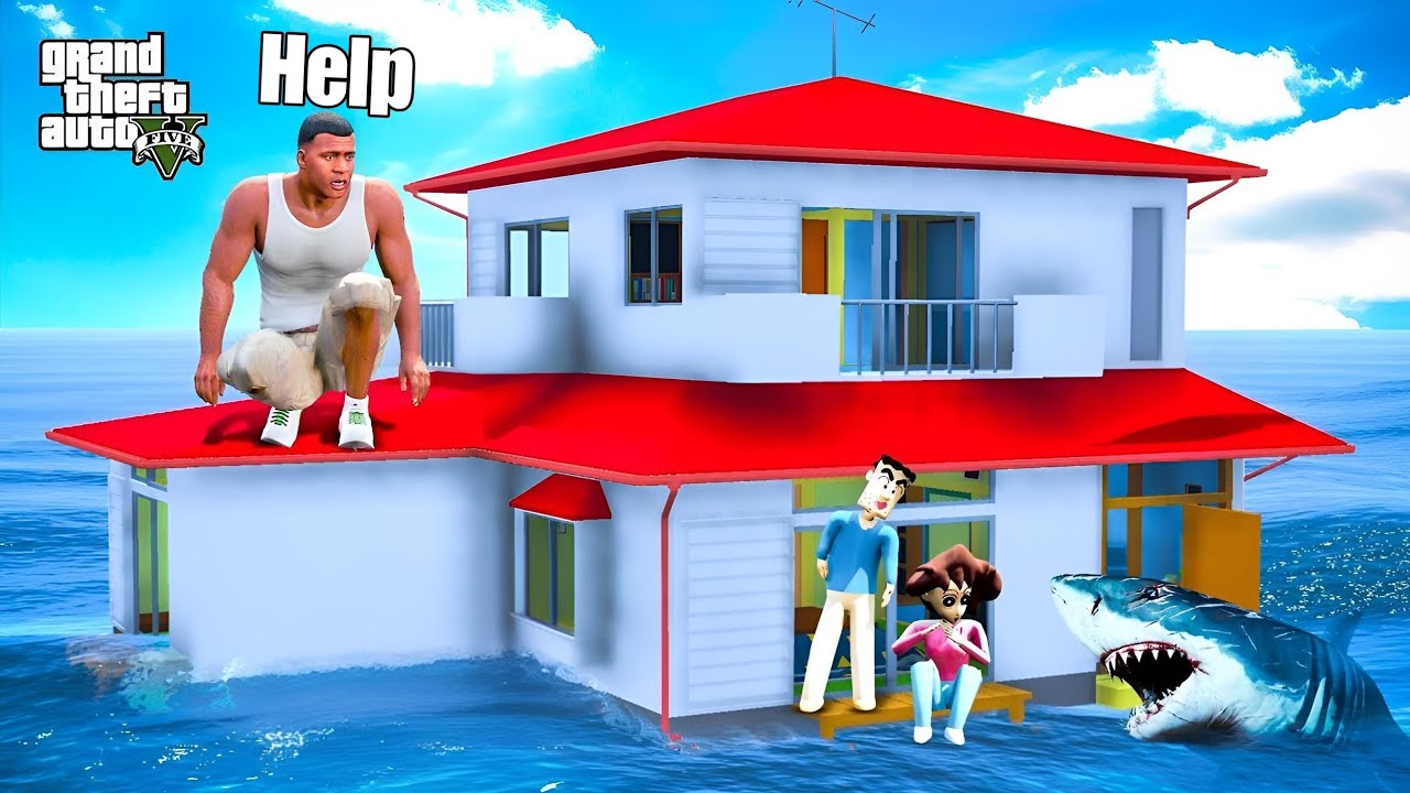 Franklin Trying To Survive T-sunami In GTA 5 | SHINCHAN and CHOP