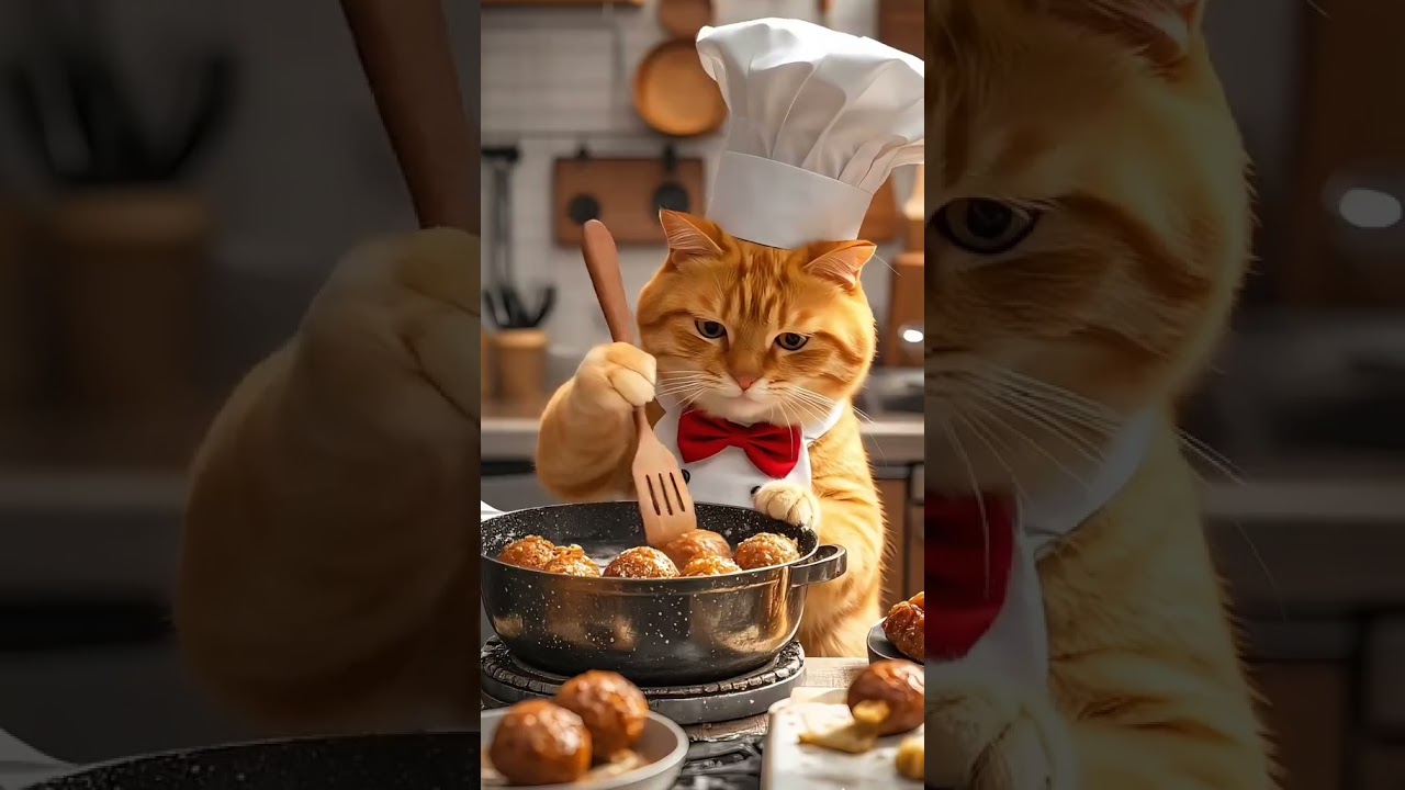 Kitty’s Meatball Magic: A Delicious Treat with Panda! 🐱🍖🐼