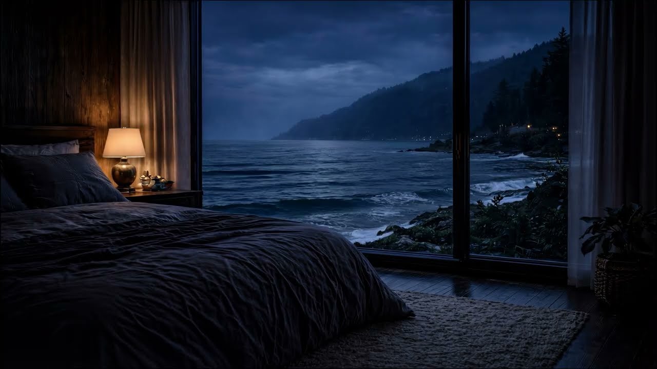 🌊 Dark Ocean Bedroom — Gentle Waves Deep Sleep (No Music)